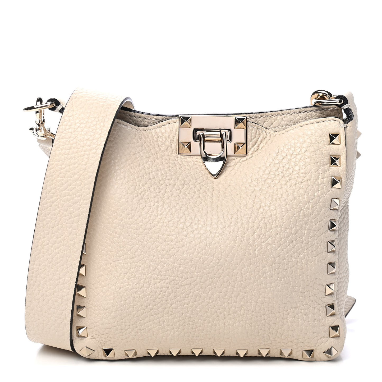 Pebbled Calfskin Mini Rockstud Flip-Lock Messenger Bag Light Ivory