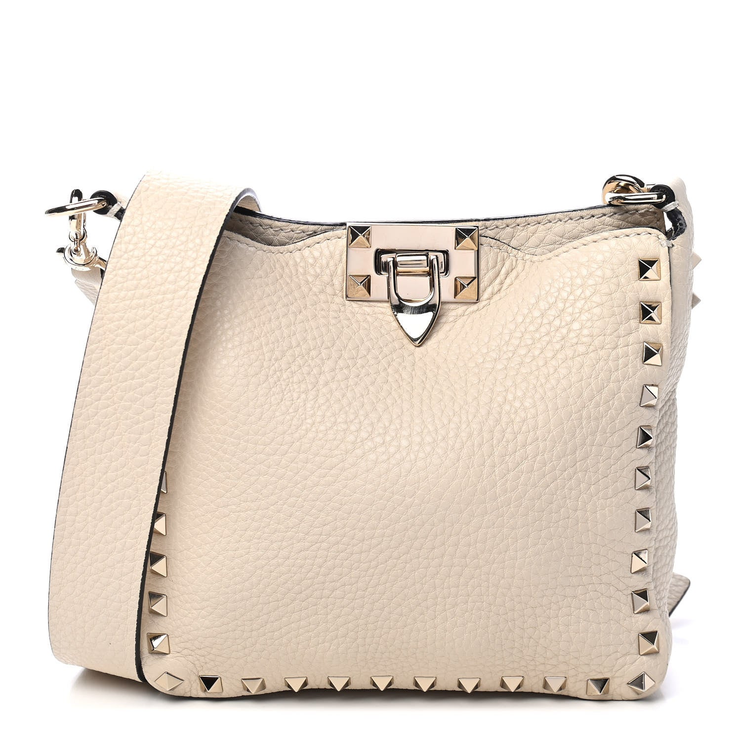 Valentino Garavani Pebbled Calfskin Mini Rockstud Flip-Lock Messenger Bag Light Ivory 1 of 4