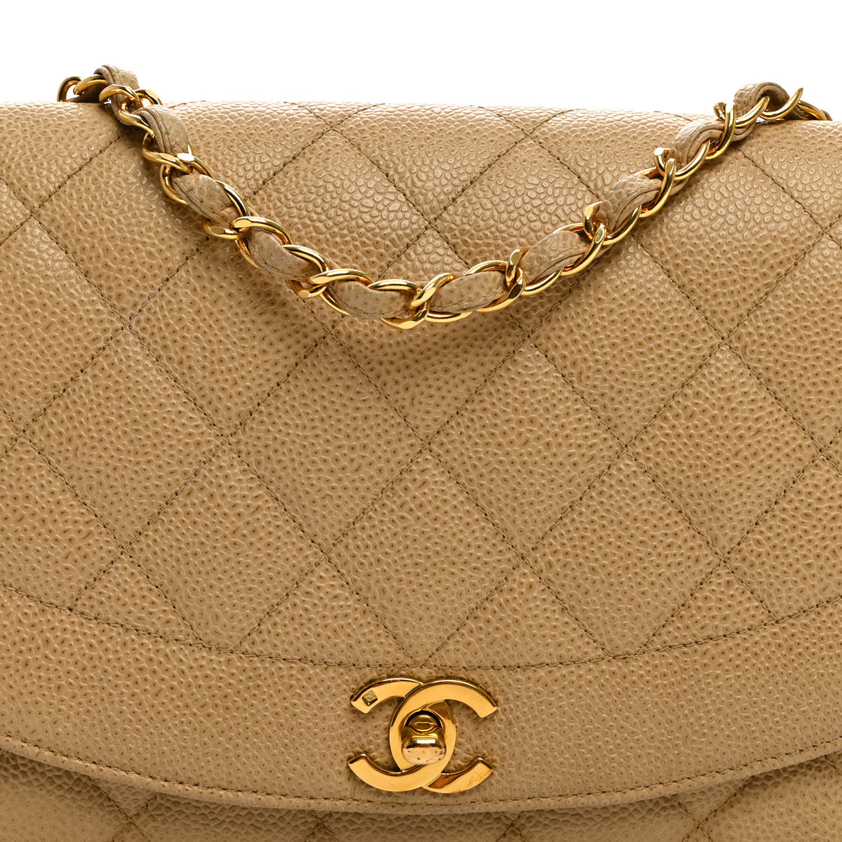 Caviar Quilted Medium Single Flap Beige