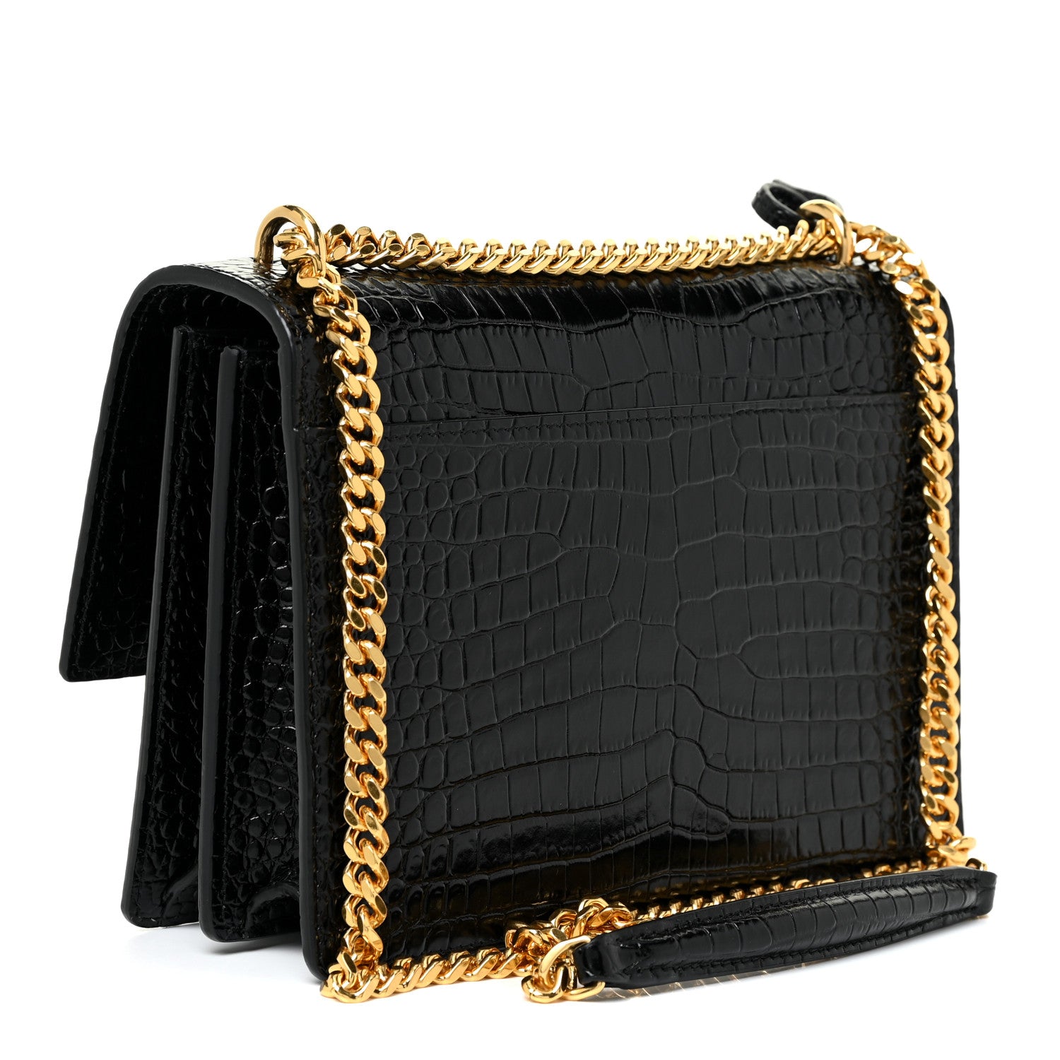 Saint Laurent Calfskin Crocodile Embossed Medium Monogram Sunset Black 3 of 14