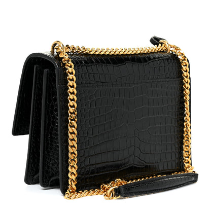 Saint Laurent Calfskin Crocodile Embossed Medium Monogram Sunset Black 3 of 14