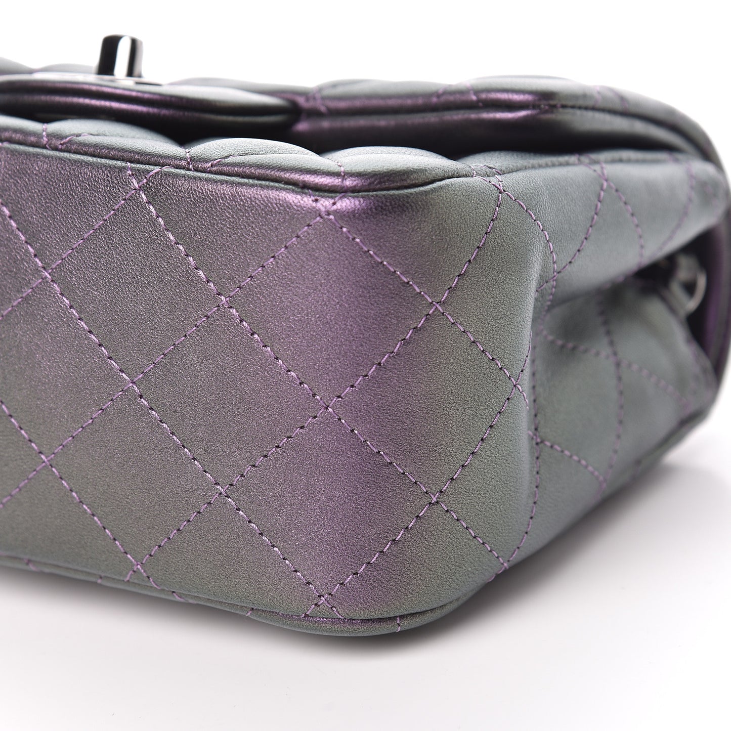 Iridescent Lambskin Quilted Mini Square Flap Dark Purple
