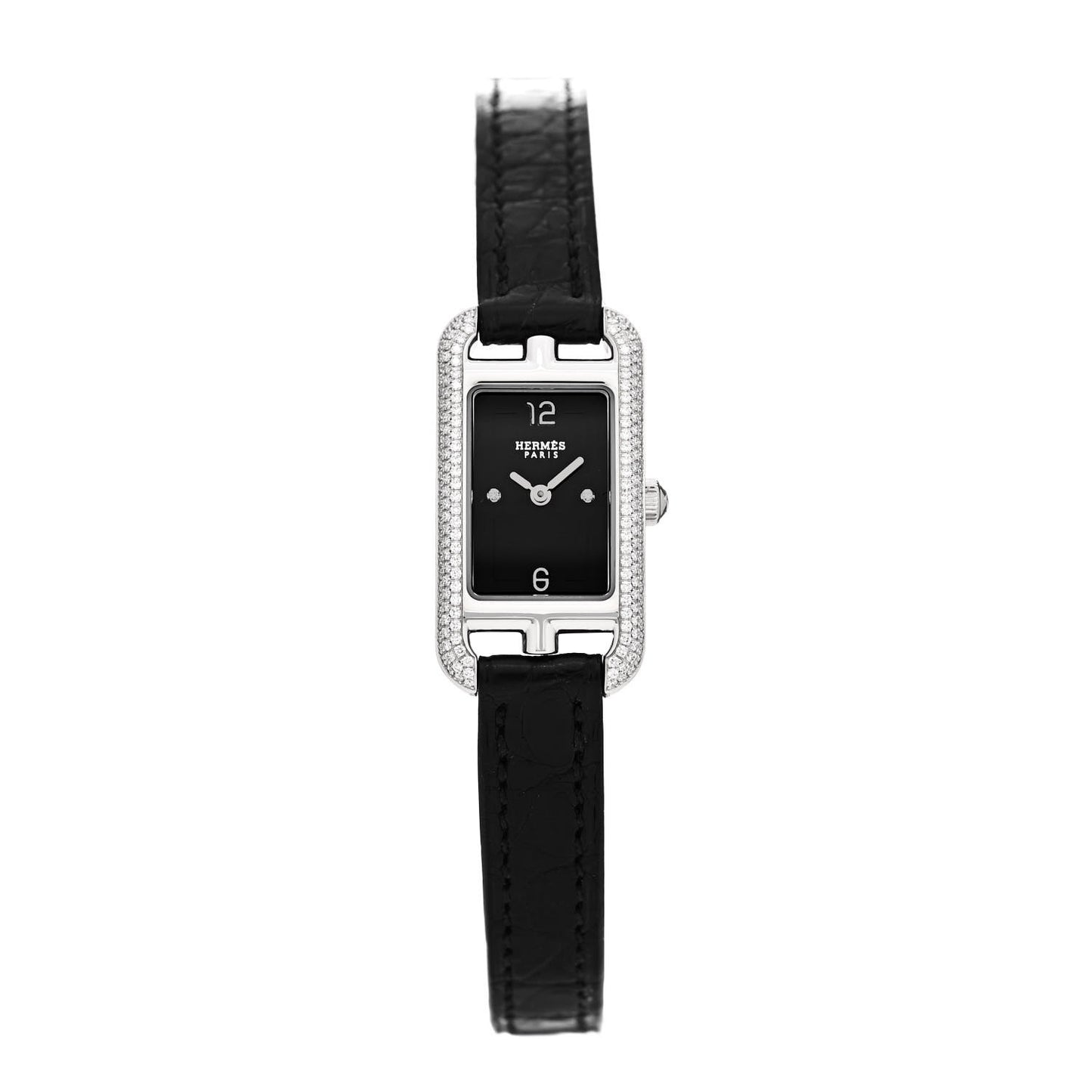 Stainless Steel Alligator Diamond 17mm Nantucket Serti Joaillier Quartz Watch Noir