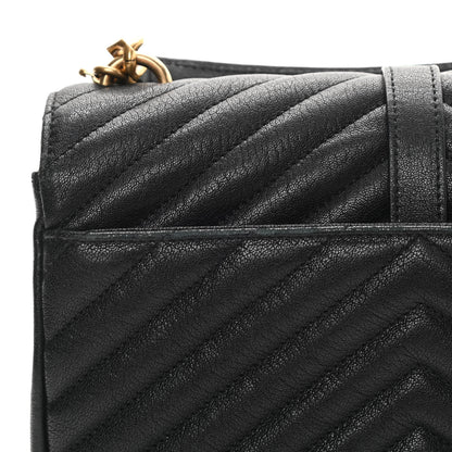 Saint Laurent Sheepskin Matelasse Chevron Monogram Medium College Bag Black 12 of 14