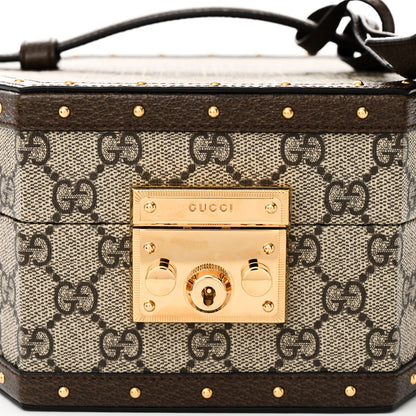 Gucci GG Supreme Monogram Textured Dollar Calfskin Studded Padlock Hexagon Top Handle Case Beige Ebony New Acero 8 of 10