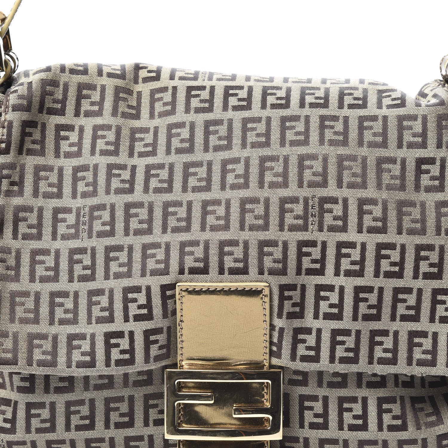 Fendi Metallic Canvas Patent Zucchino Mama Baguette Dark Brown Gold 9 of 9