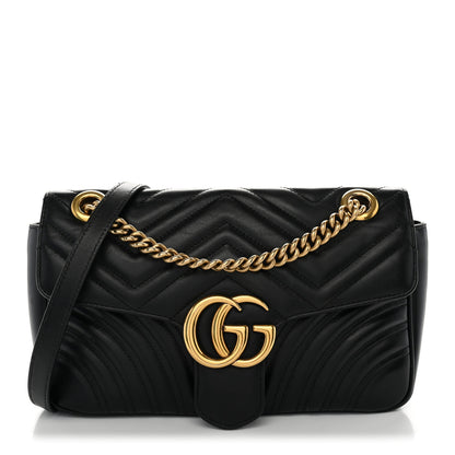 Gucci Calfskin Matelasse Small GG Marmont Shoulder Bag Black 1 of 13