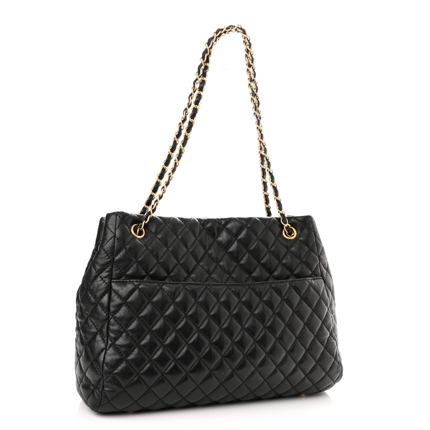 Chanel Lambskin Quilted Large Fluffy CC Shopping Tote Black 3 of 10