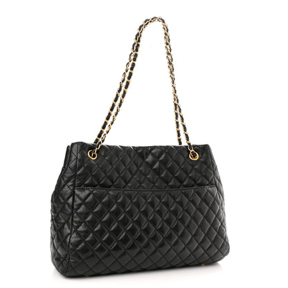 Chanel Lambskin Quilted Large Fluffy CC Shopping Tote Black 3 of 10