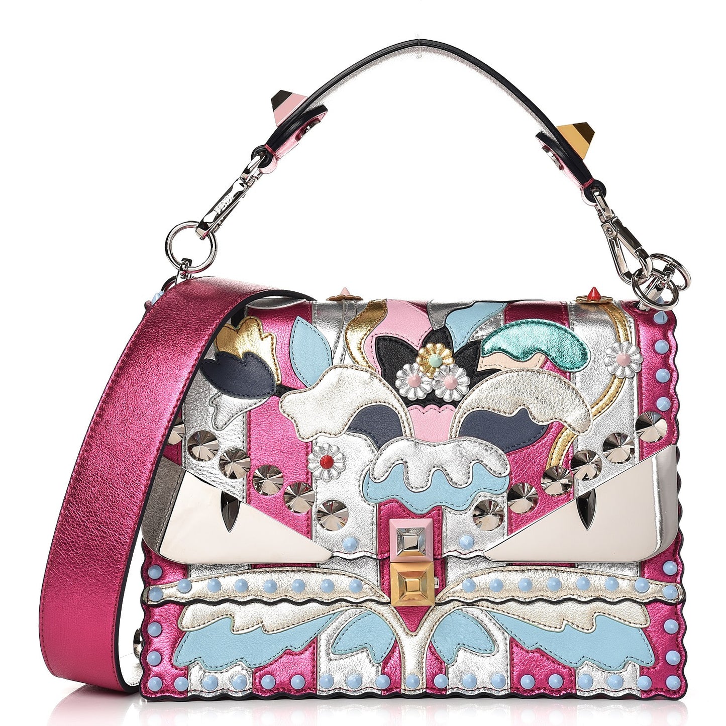 Metallic Calfskin Wonder Monster Kan I Shoulder Bag Pink Silver
