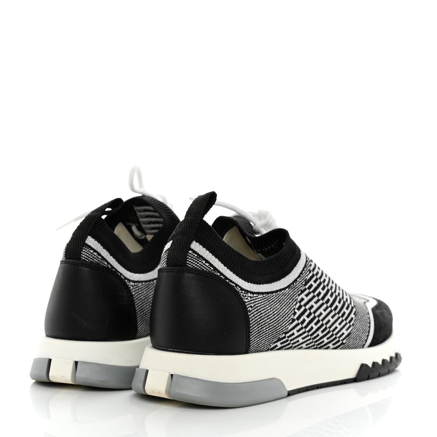 Knit Calfskin Suede Goatskin Bi-Color Womens Addict Sneakers 37.5 Black White