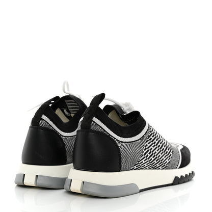 Hermes Knit Calfskin Suede Goatskin Bi-Color Womens Addict Sneakers 37.5 Black White 4 of 7
