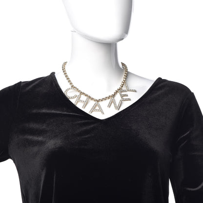 Chanel Metal Crystal Cha-Nel Logo Necklace Gold 2 of 5