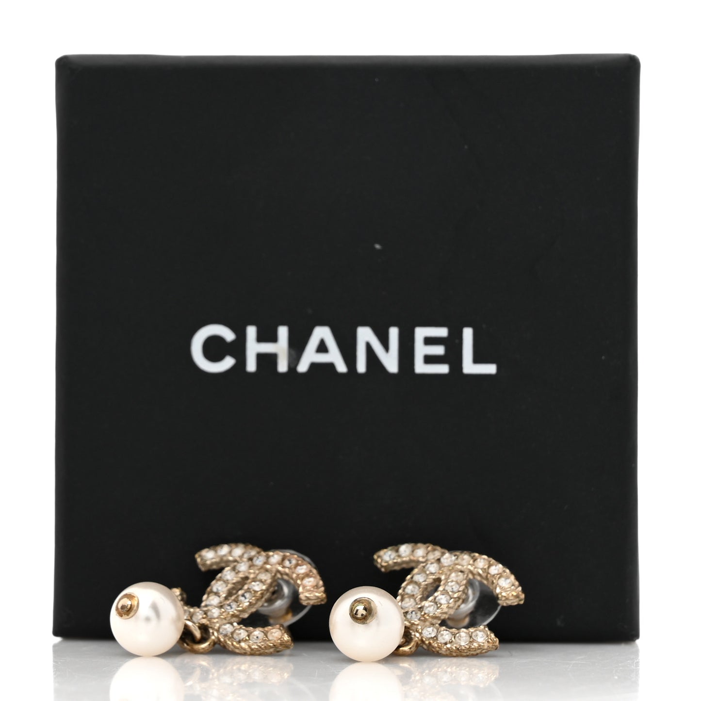 Crystal Pearl CC Drop Earrings Gold