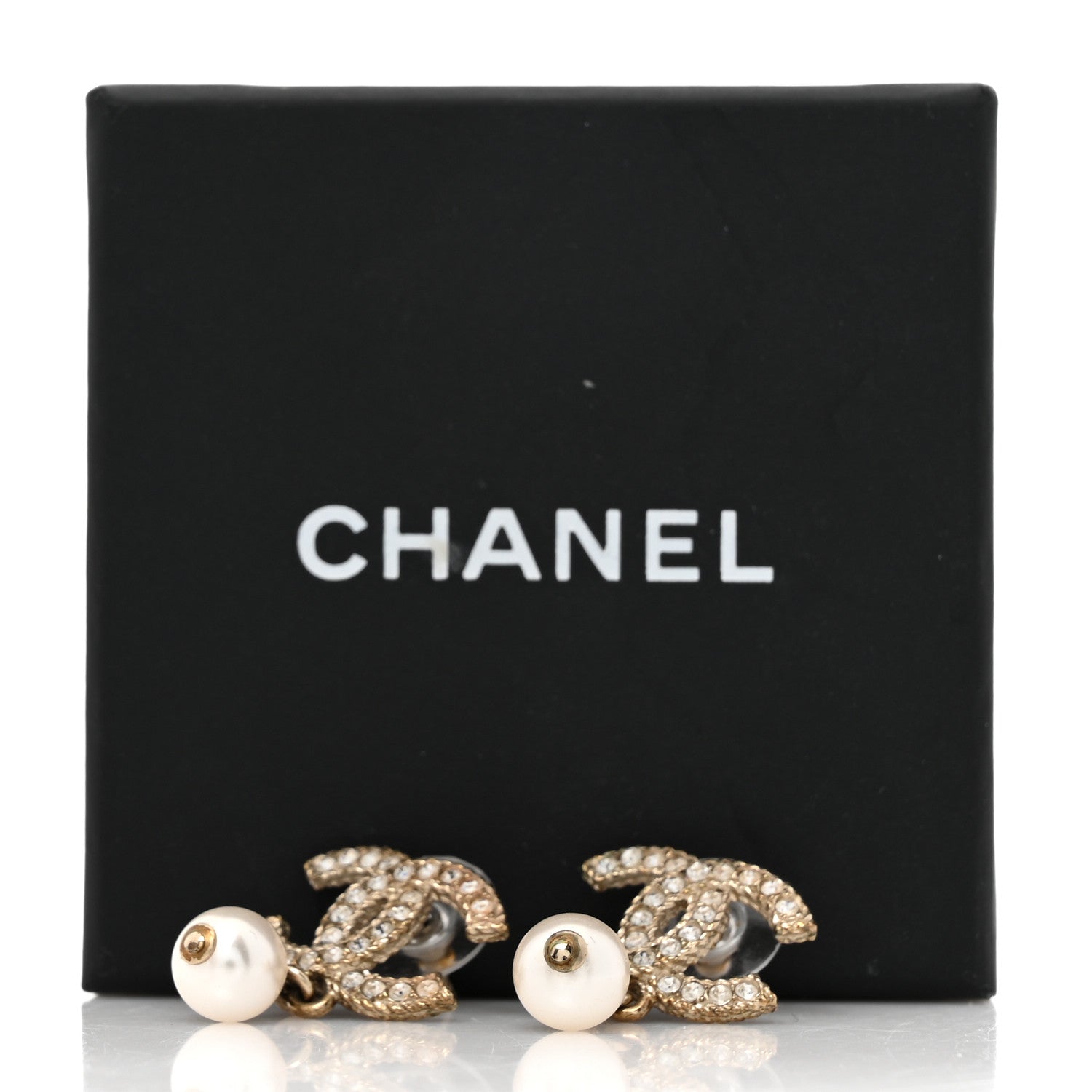 Chanel Crystal Pearl CC Drop Earrings Gold 5 of 5