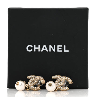 Chanel Crystal Pearl CC Drop Earrings Gold 5 of 5
