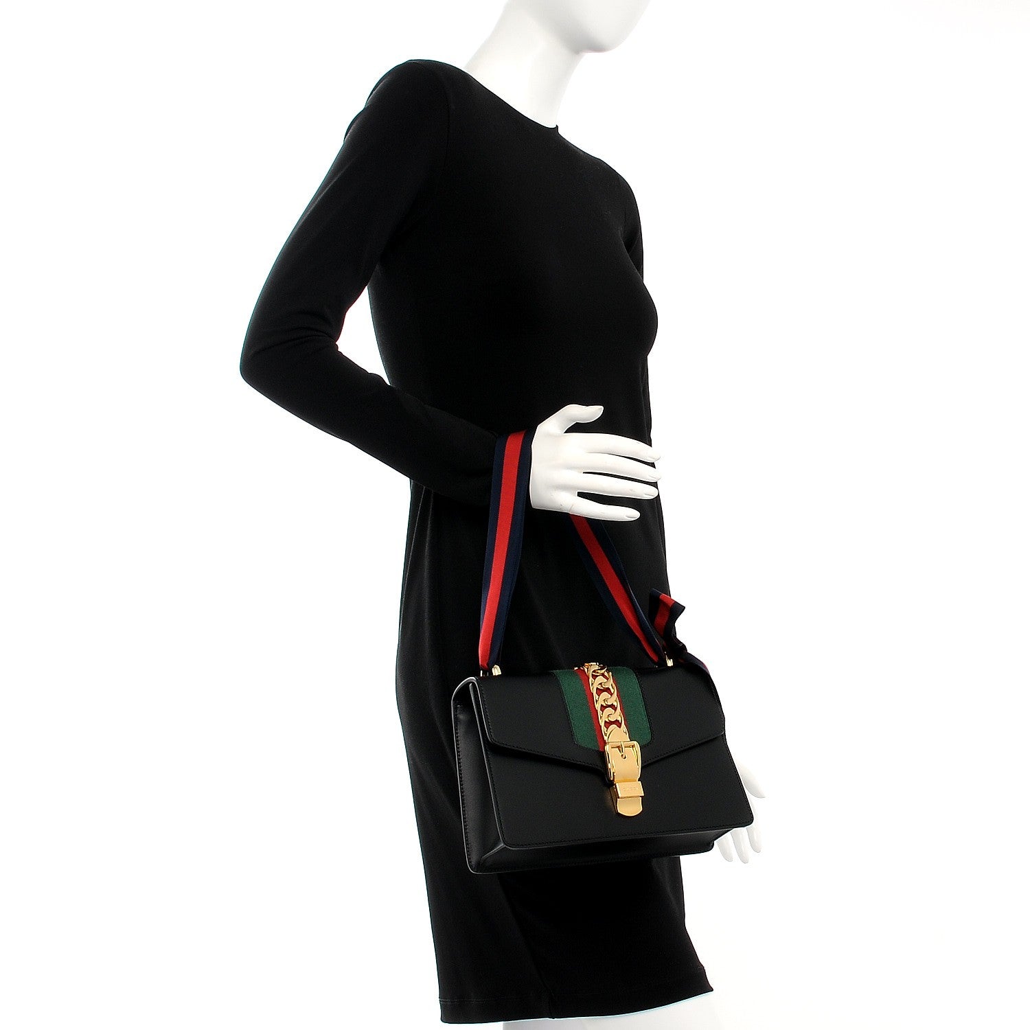 Gucci Calfskin Small Sylvie Shoulder Bag Black 2 of 7