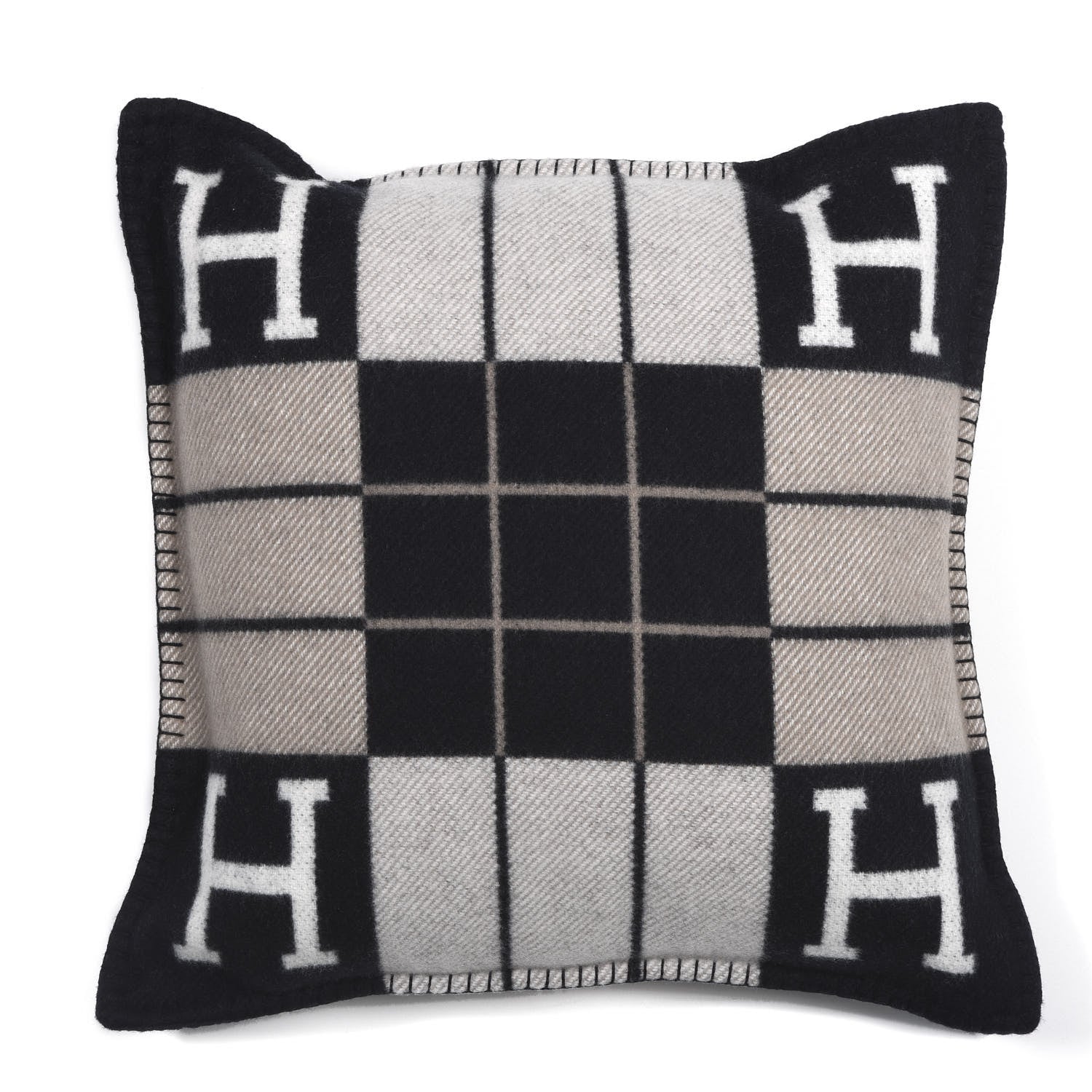 Hermes Wool Cashmere Avalon III Pillow PM Ecru Black 1 of 3