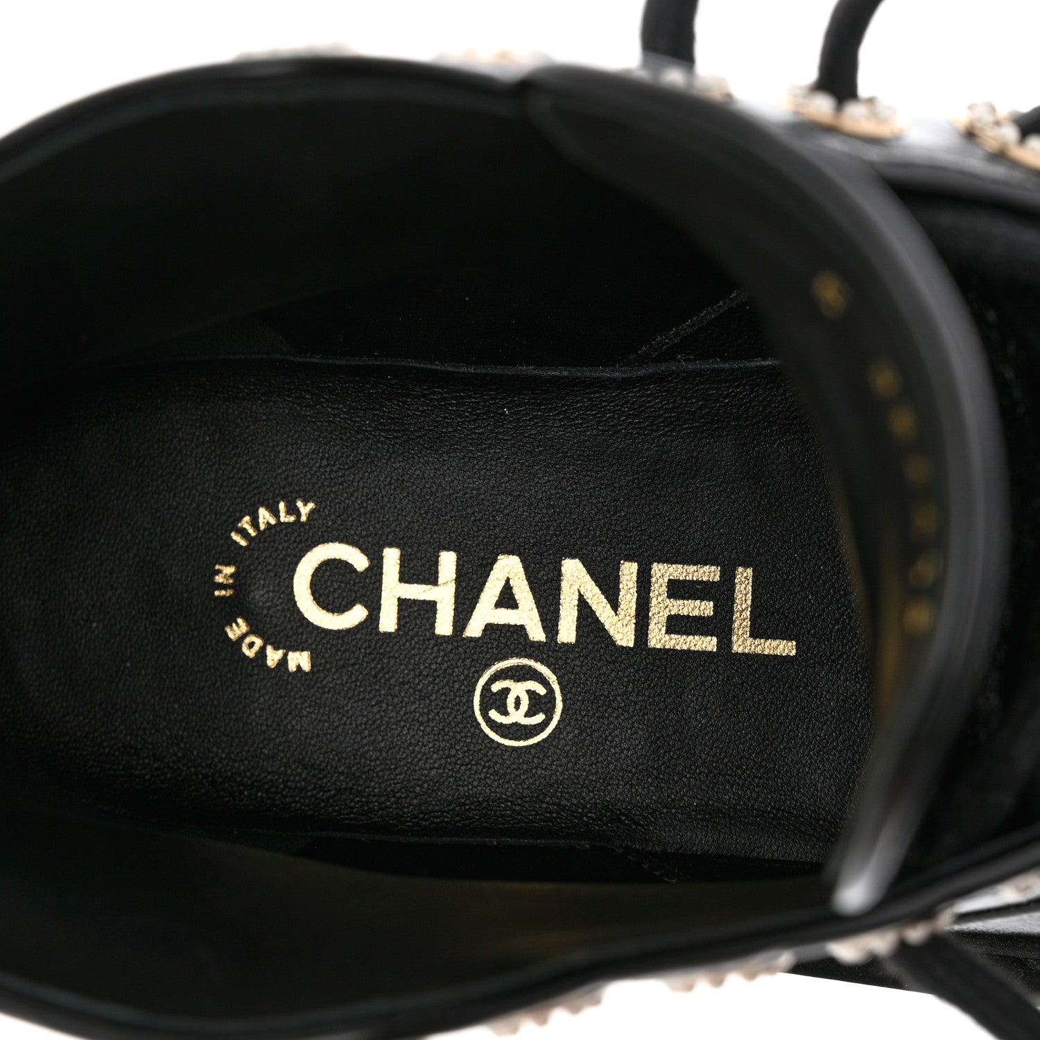 Chanel Shiny Calfskin Pearl Lace Up Combat Short Boots 36.5 Black 7 of 10