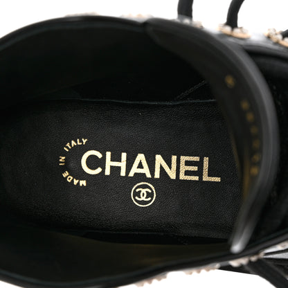 Chanel Shiny Calfskin Pearl Lace Up Combat Short Boots 36.5 Black 7 of 10