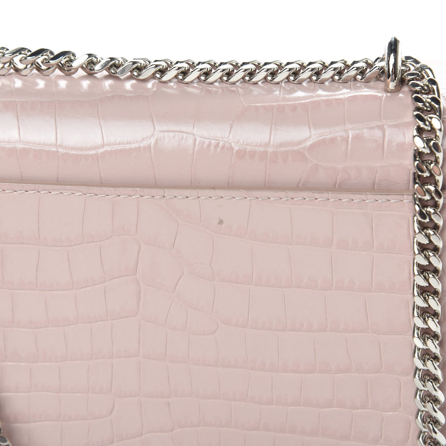 Calfskin Crocodile Embossed Monogram Sunset Chain Wallet Marble Pink