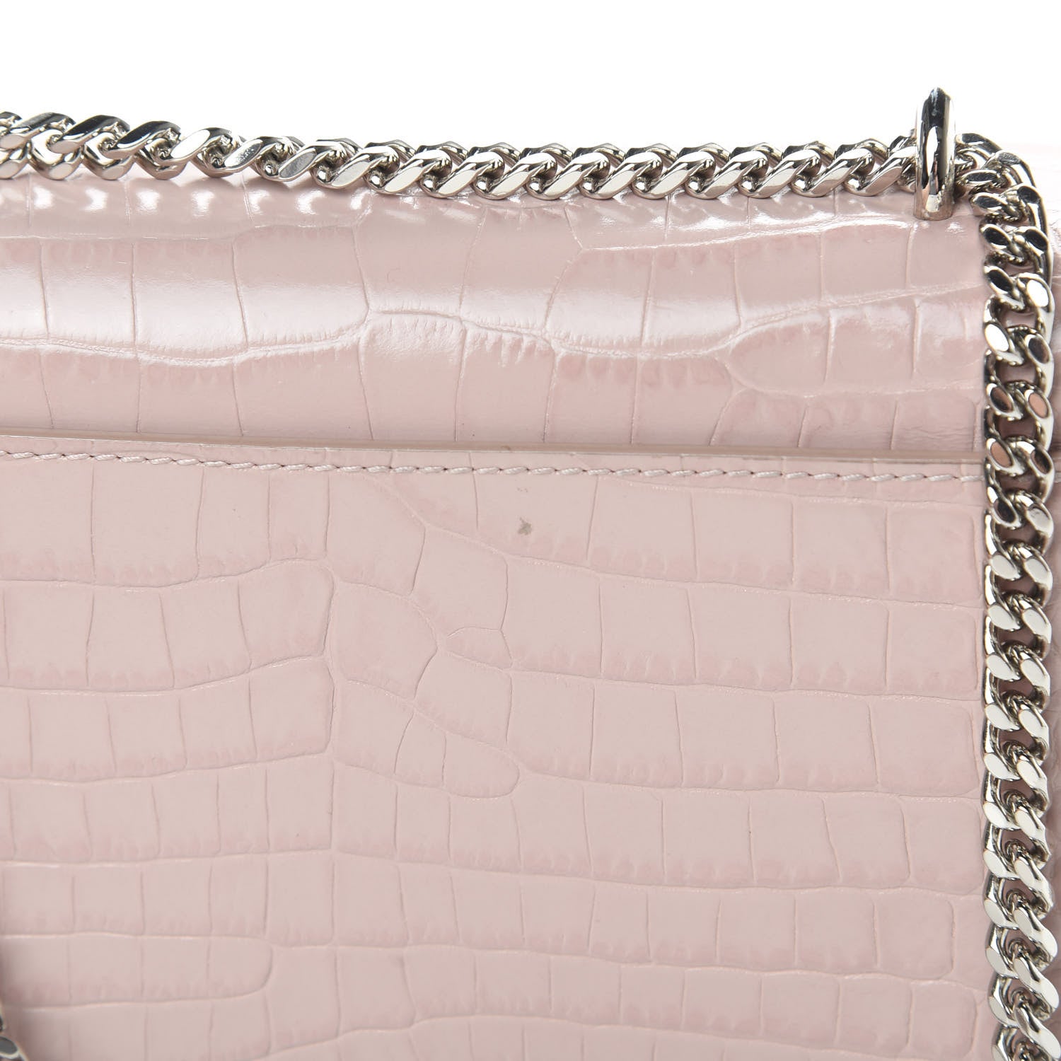 Saint Laurent Calfskin Crocodile Embossed Monogram Sunset Chain Wallet Marble Pink 11 of 12