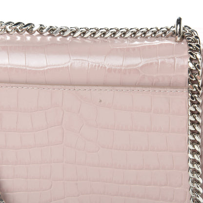 Saint Laurent Calfskin Crocodile Embossed Monogram Sunset Chain Wallet Marble Pink 11 of 12
