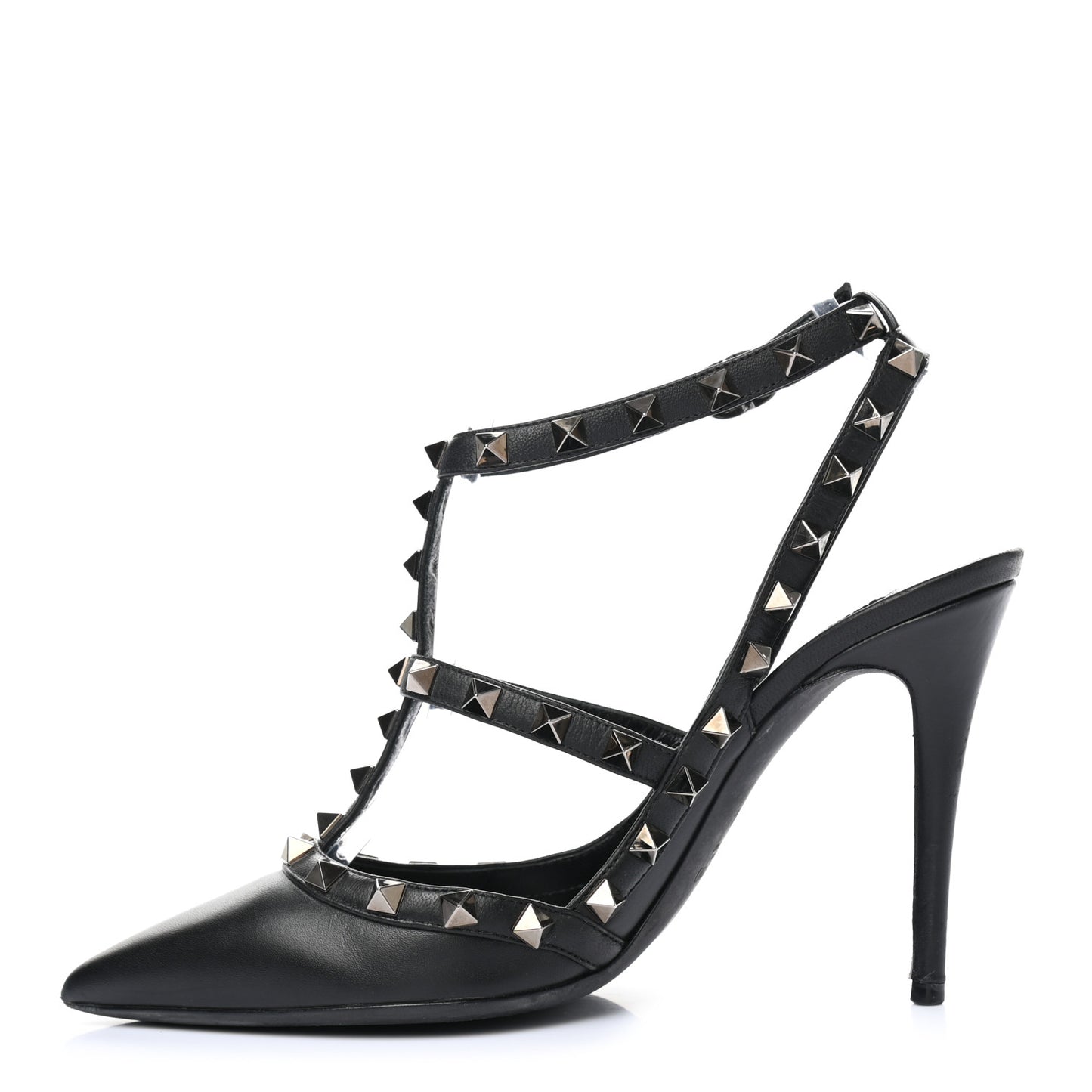 Calfskin Nappa Rockstud Ankle Strap 100mm Pumps 37.5 Black
