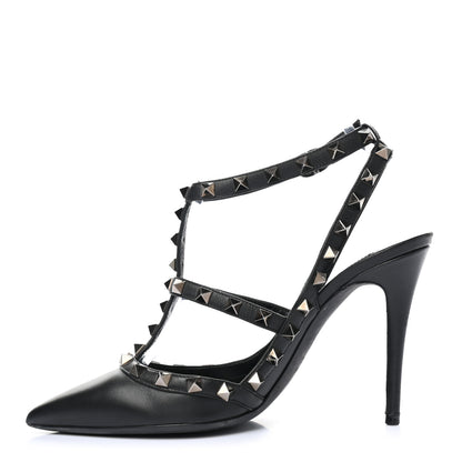 Valentino Garavani Calfskin Nappa Rockstud Ankle Strap 100mm Pumps 37.5 Black 1 of 10