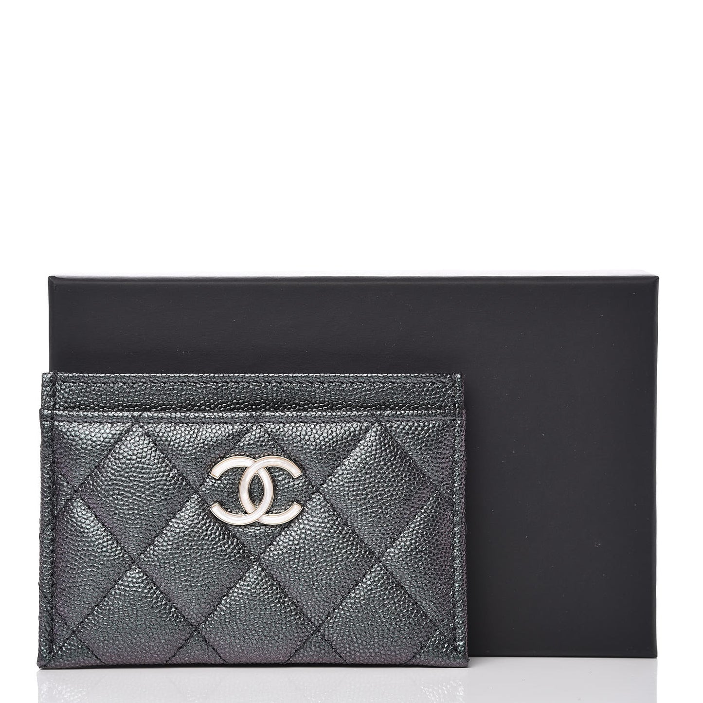 Iridescent Caviar Quilted Card Holder Black