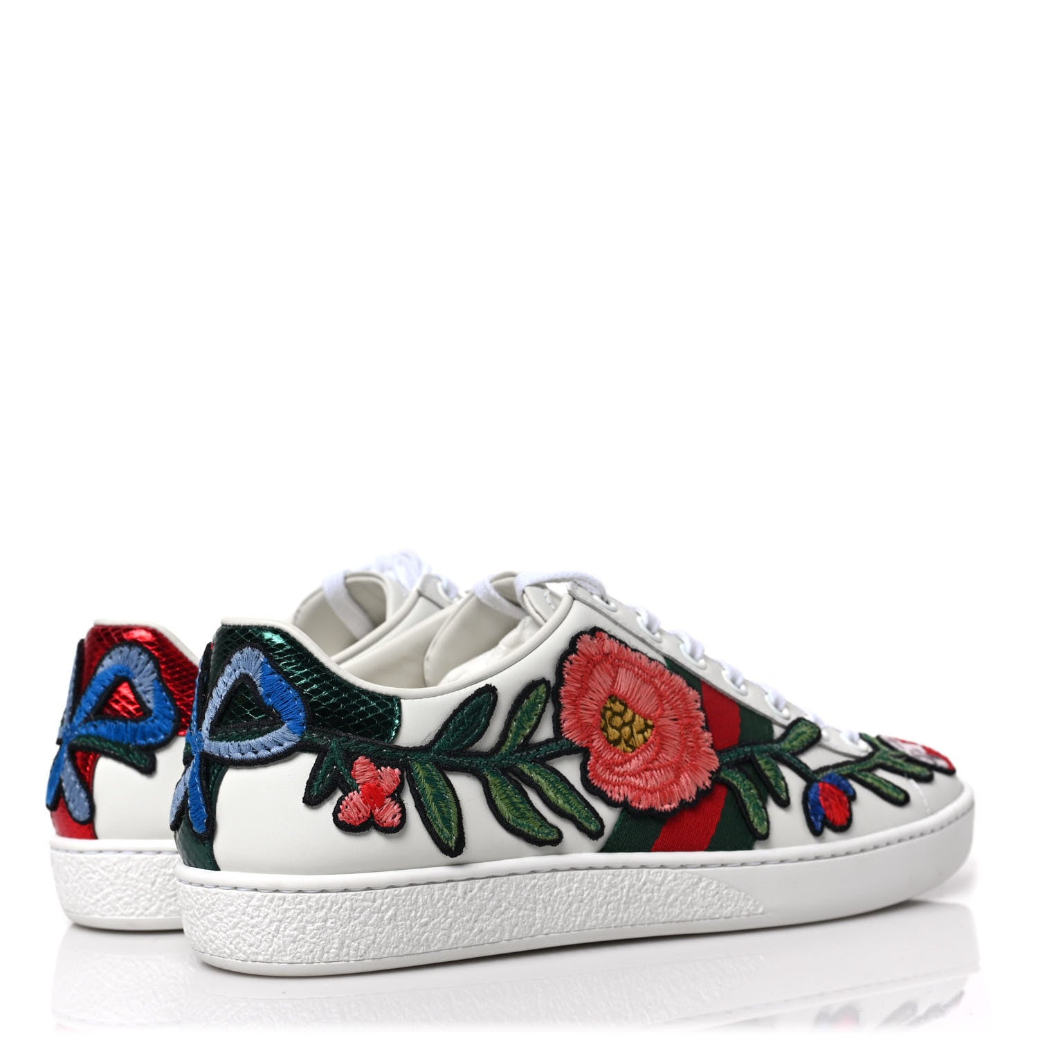 Gucci Calfskin Web Floral Embroidered Womens Ace Sneakers 36.5 White 4 of 10