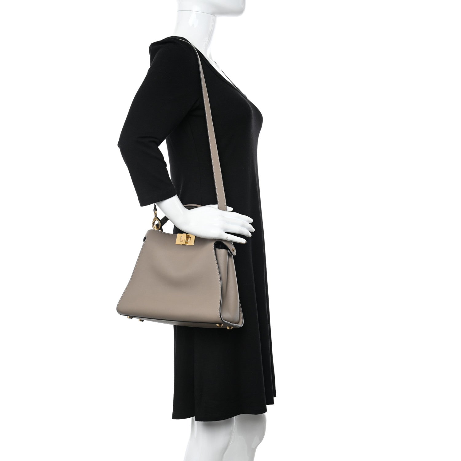 Fendi Vitello Tahiti Burro Medium Peekaboo Iconic Essentially Satchel Tortora Black 2 of 11