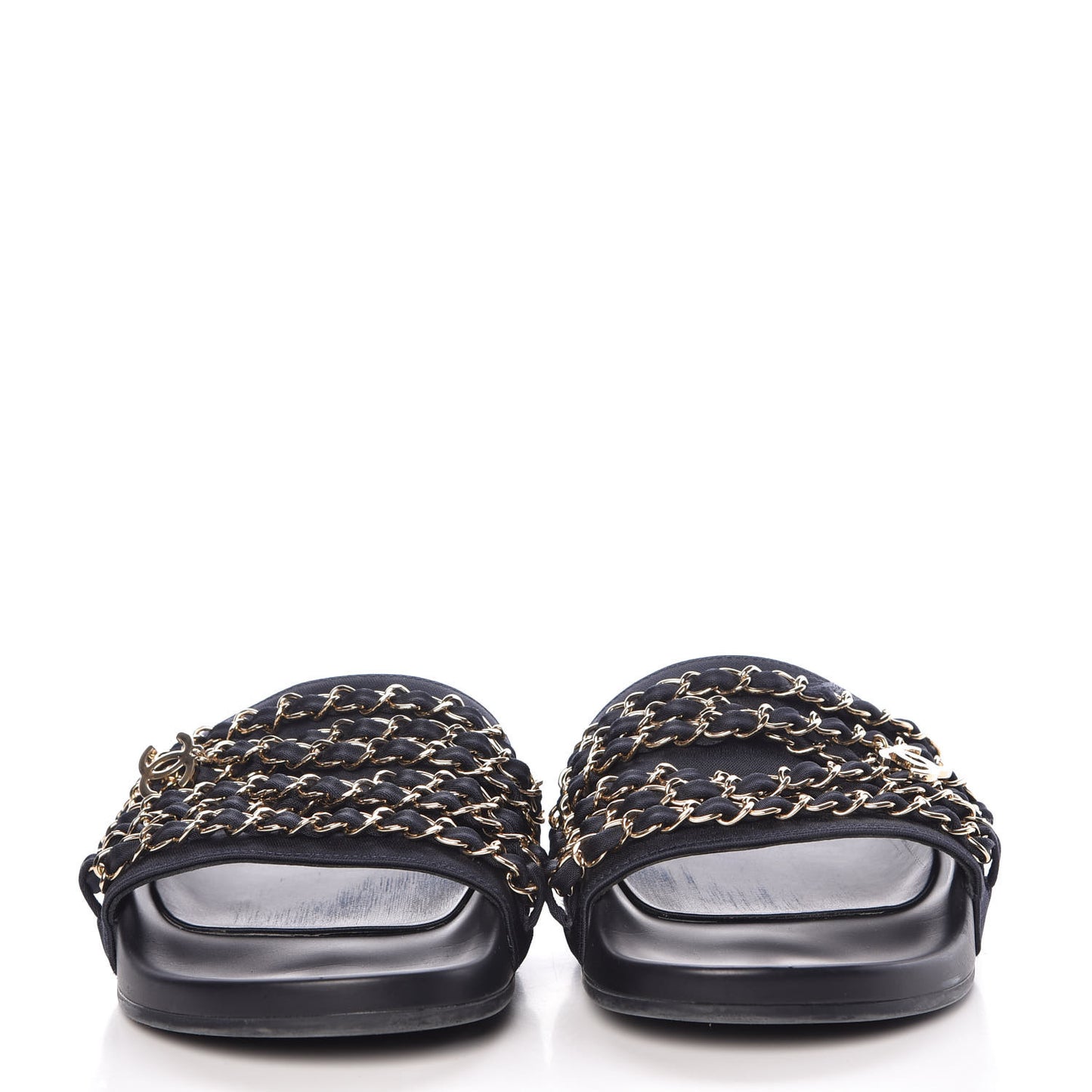 Satin Canvas Chain Flat Sandals 37 Marine