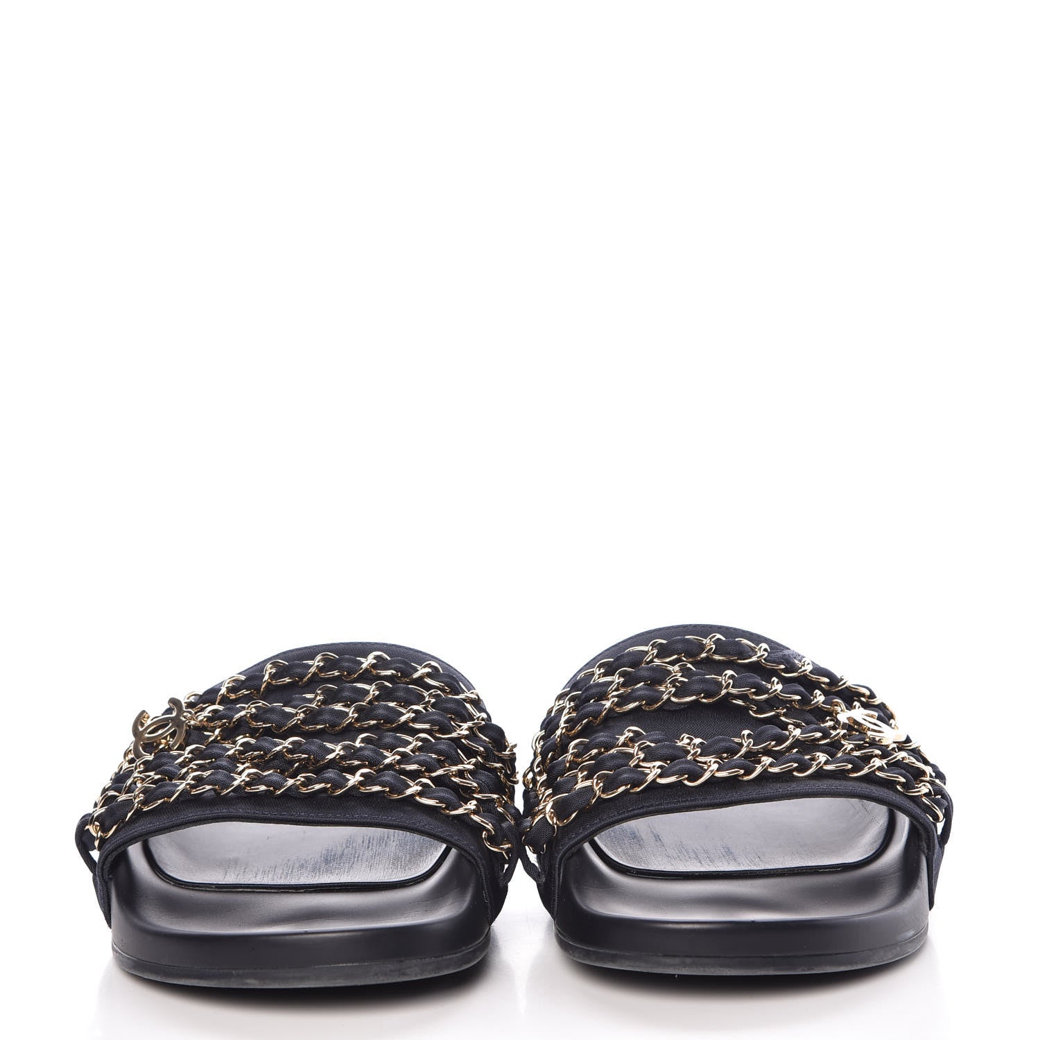 Chanel Satin Canvas Chain Flat Sandals 37 Marine 2 of 16
