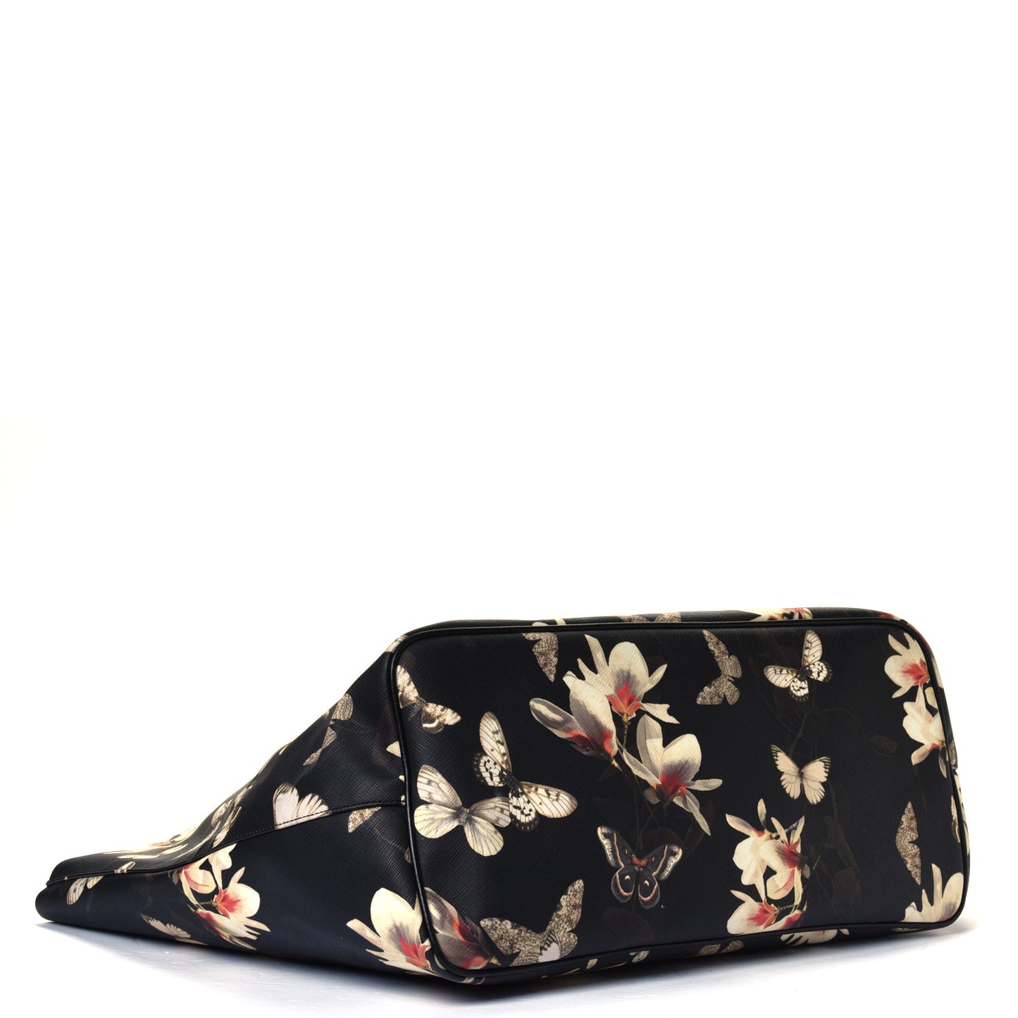 Textured Coated Canvas Magnolia and Moth Print Large Antigona Tote