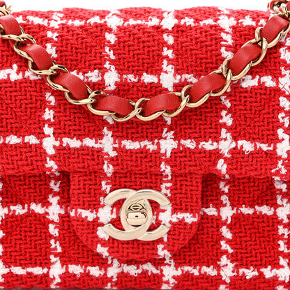 Chanel Tweed Quilted Mini Rectangular Flap White Red 8 of 10