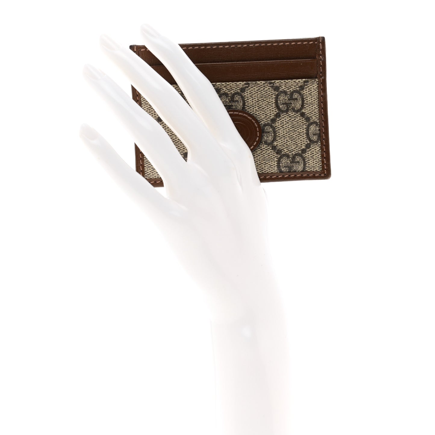 GG Supreme Monogram Azalea Calfskin Retro Interlocking G Card Holder Beige Ebony Brown Sugar