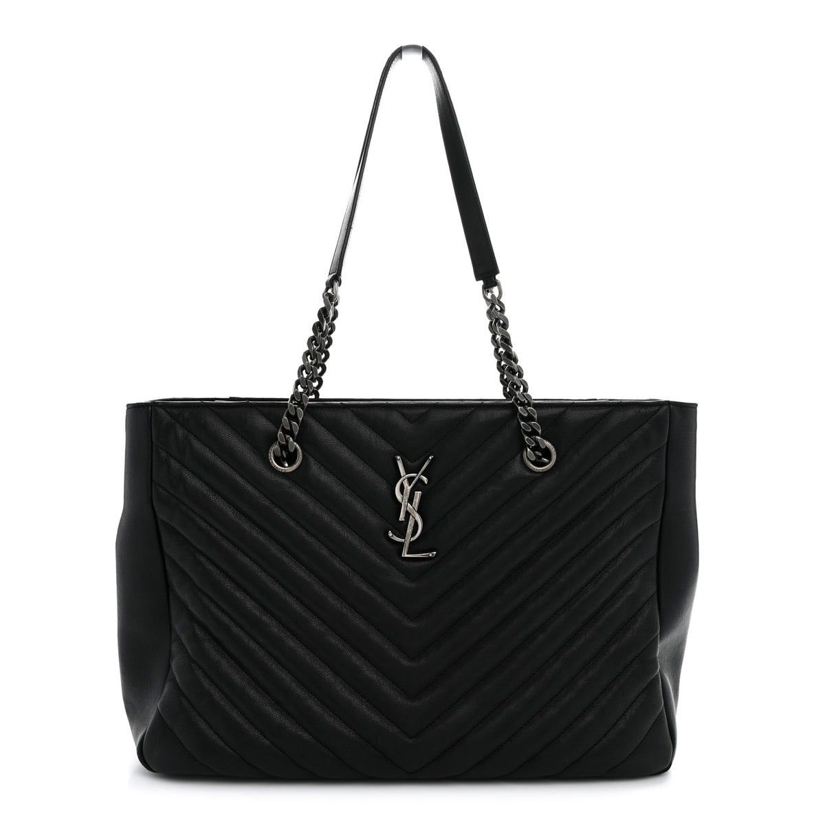 Saint Laurent Sheepskin Matelasse Chevron Large Monogram Shopping Bag Black 1 of 11