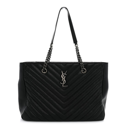Saint Laurent Sheepskin Matelasse Chevron Large Monogram Shopping Bag Black 1 of 11