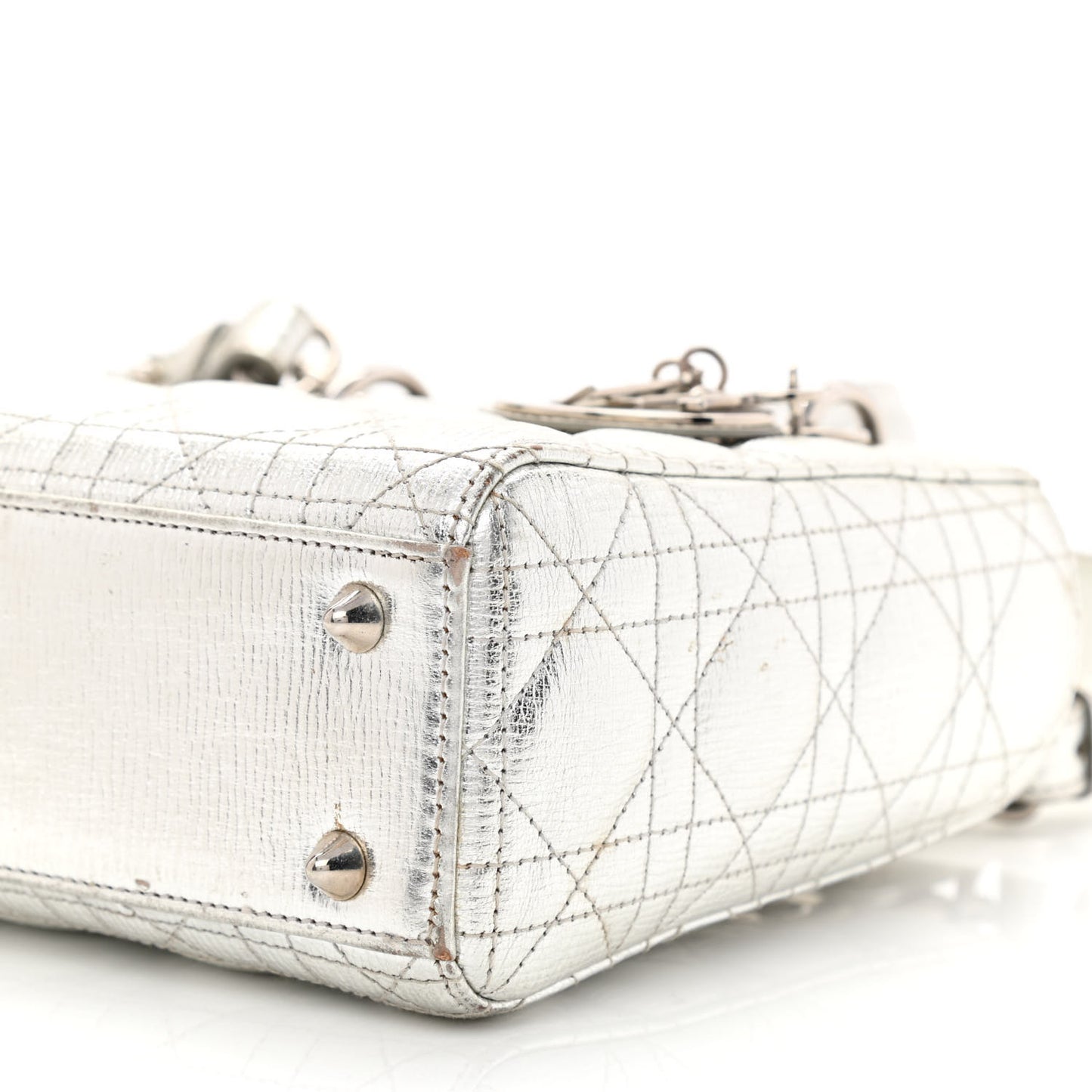 Metallic Grained Calfskin Cannage Small Lucky Badges My Lady Dior Silver