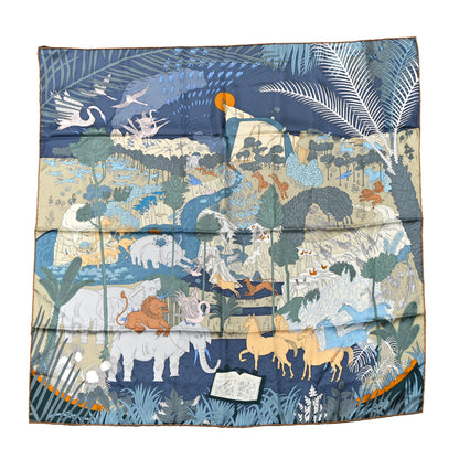 Hermes Silk Le Carnaval des Animaux Scarf 90 Bleu Jean Vert Beige 1 of 4