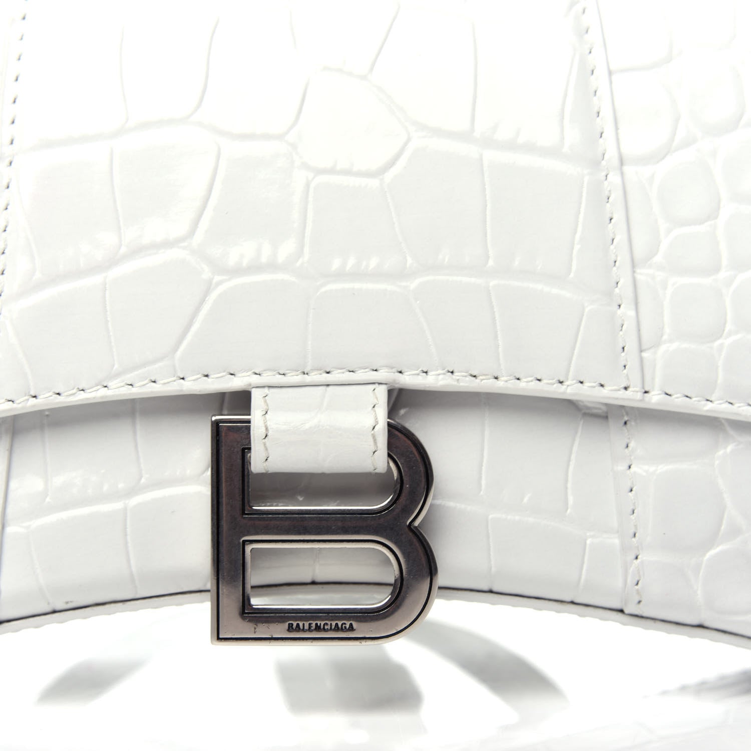 Balenciaga Shiny Calfskin Crocodile Embossed Hourglass Top Handle Bag XS White 9 of 9