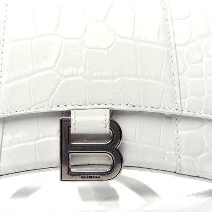 Balenciaga Shiny Calfskin Crocodile Embossed Hourglass Top Handle Bag XS White 9 of 9
