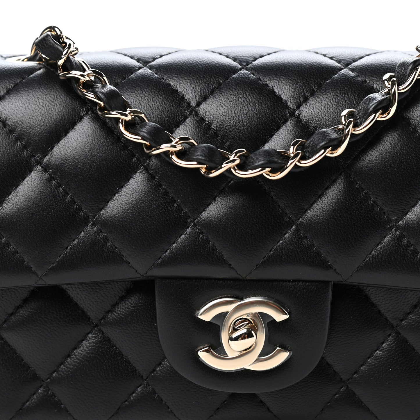 Lambskin Quilted Mini Rectangular Flap Black