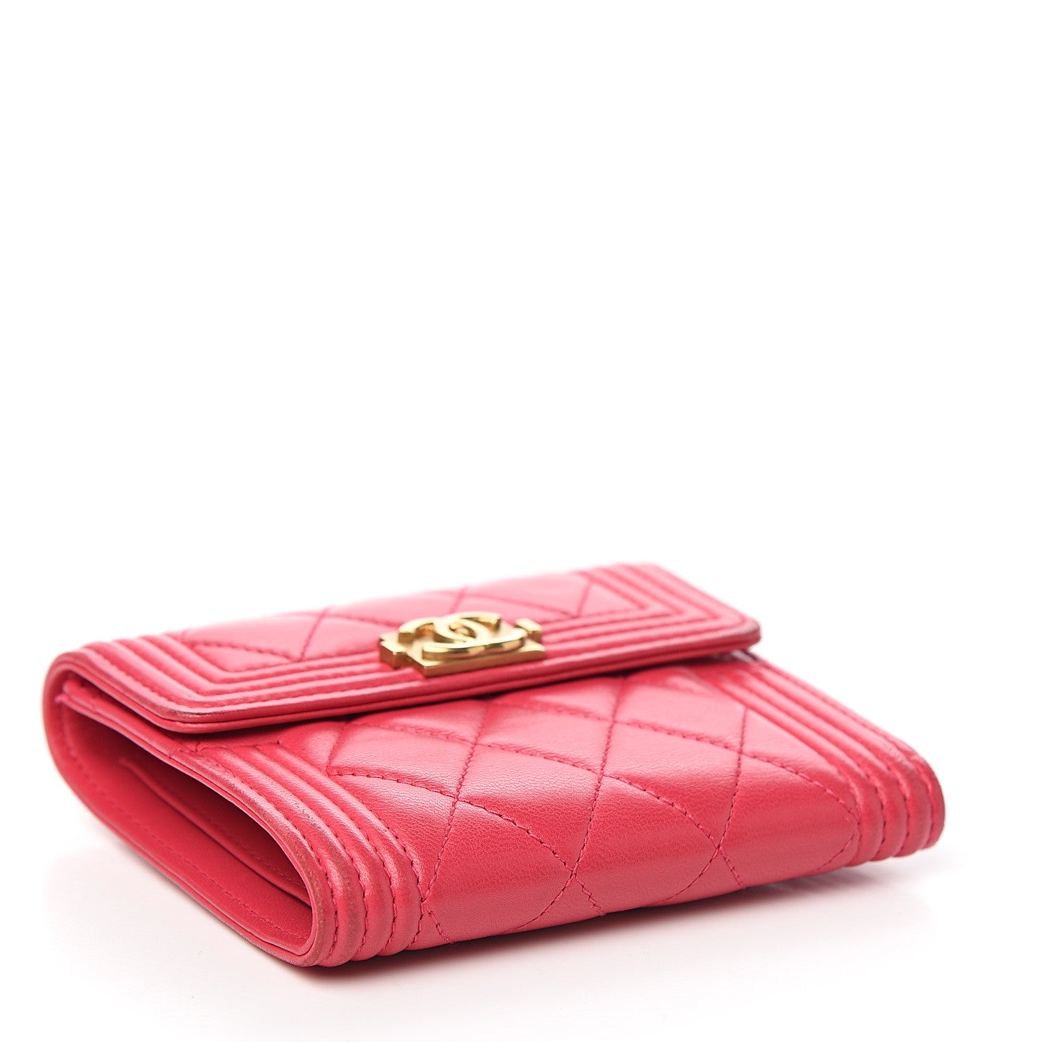 Chanel Lambskin Quilted Compact Boy Wallet Fuchsia 3 of 7