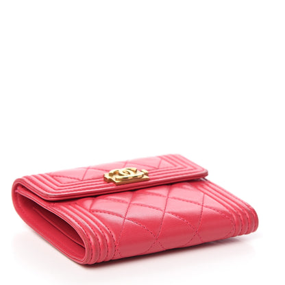 Chanel Lambskin Quilted Compact Boy Wallet Fuchsia 3 of 7