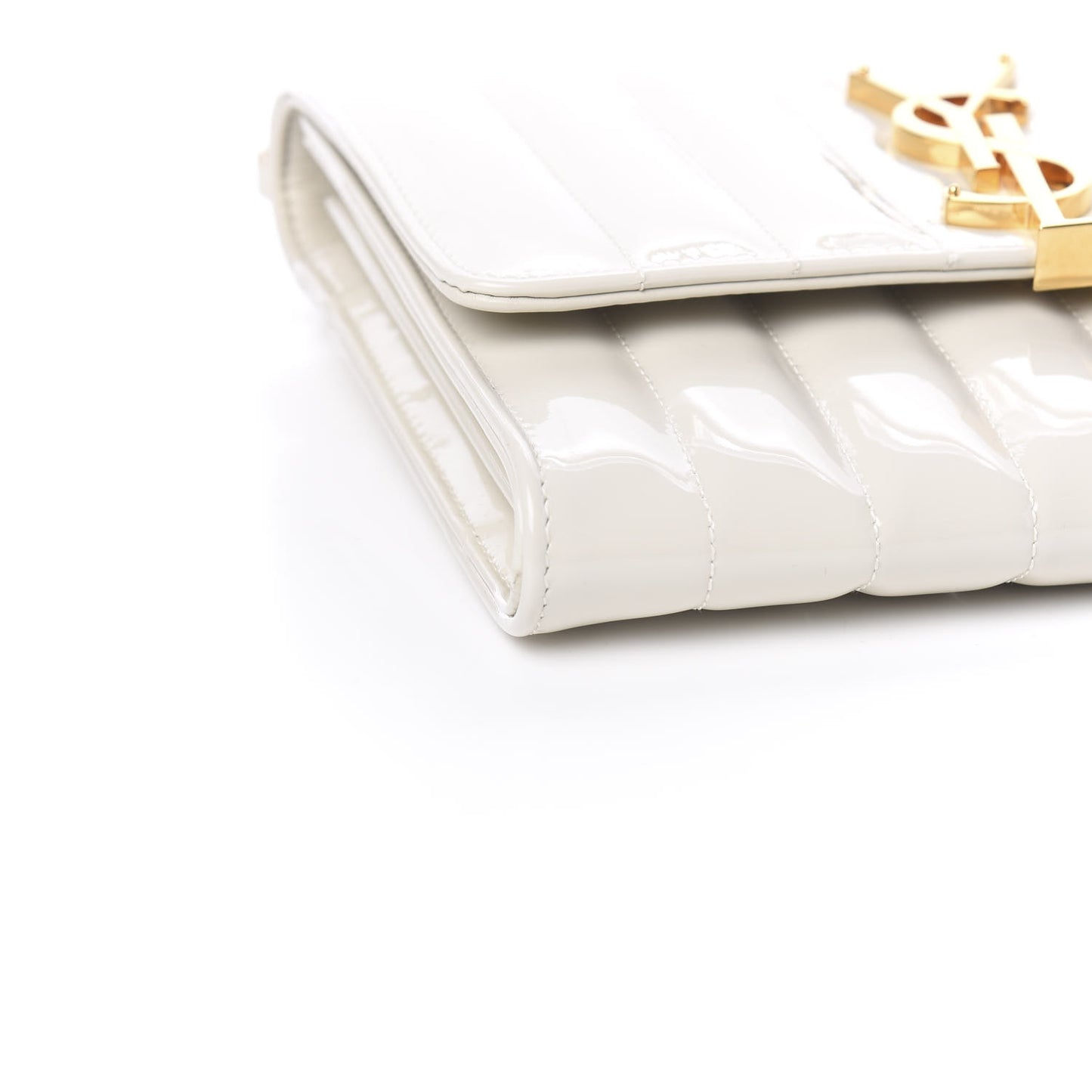Patent Calfskin Matelasse Monogram Vicky Chain Wallet Off White