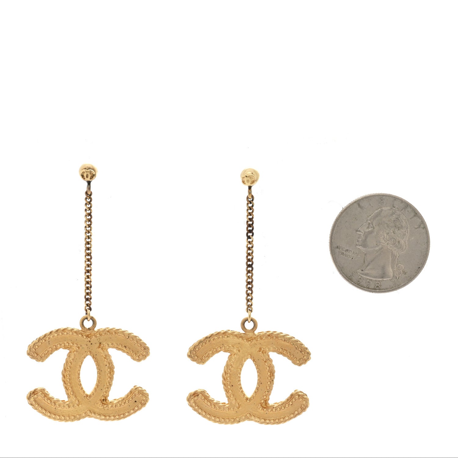 Chanel CC Drop Earrings Matte Gold 2 of 6