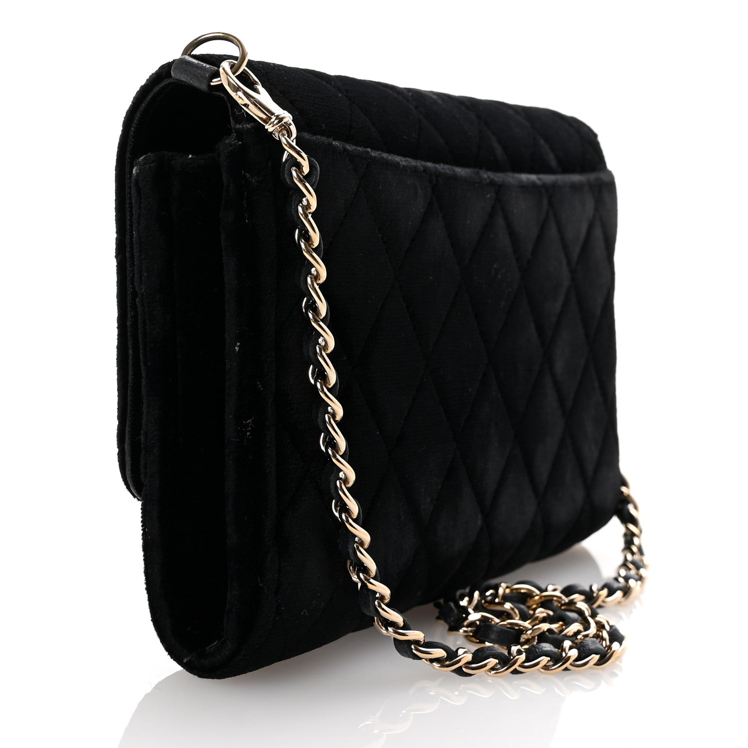 Chanel Velvet Quilted Wallet On Removable Chain Black 3 of 11
