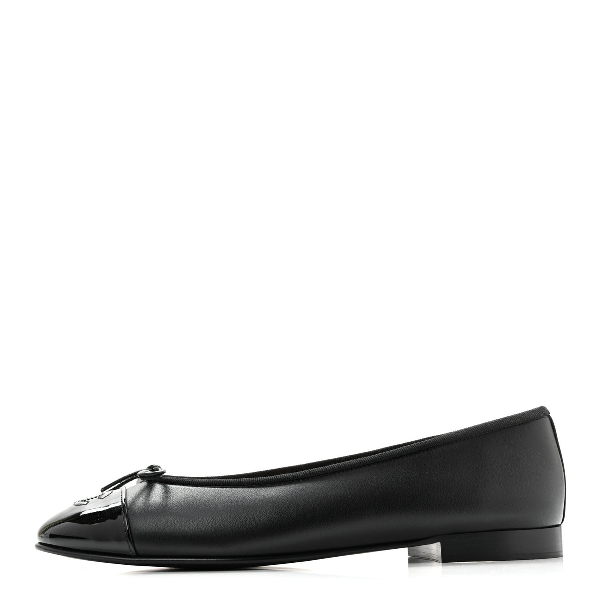Lambskin Patent Cap Toe Ballerina Flats 39.5 Black